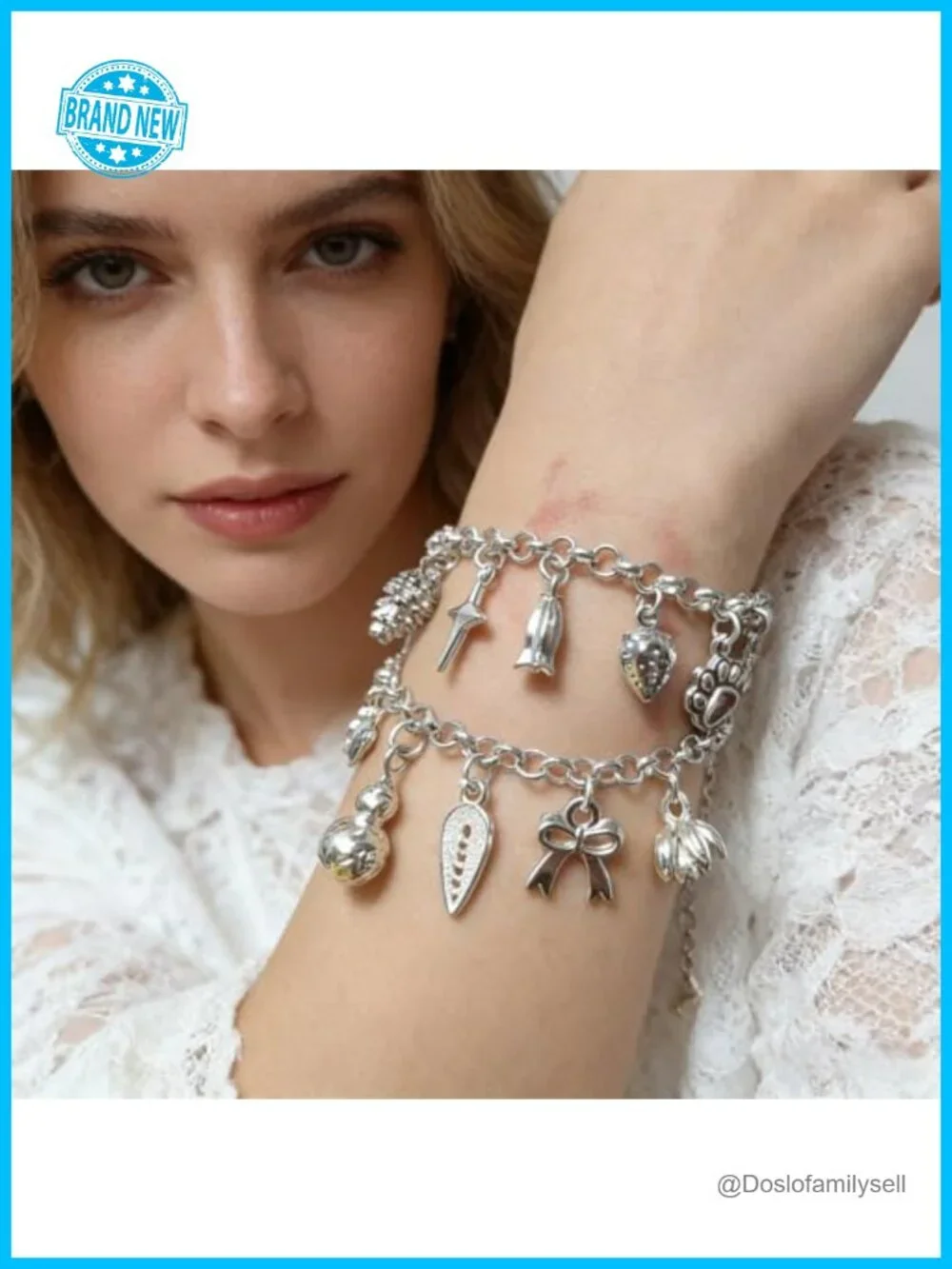 4PCs Sterling Silver Adjustable Dainty Charm Layered Bracelets Set with 13